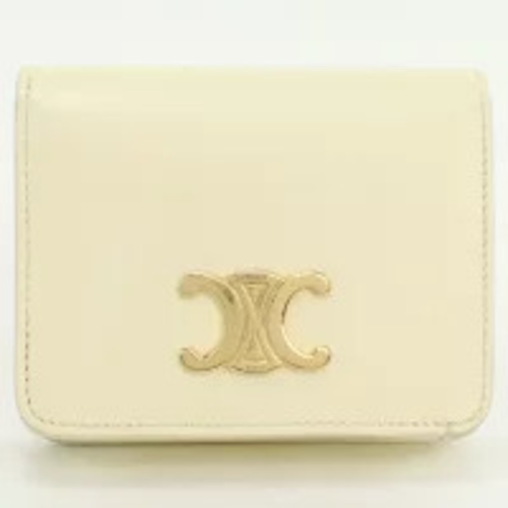 Celine Bi fold Wallet Coin Purse Triomphe Compact White